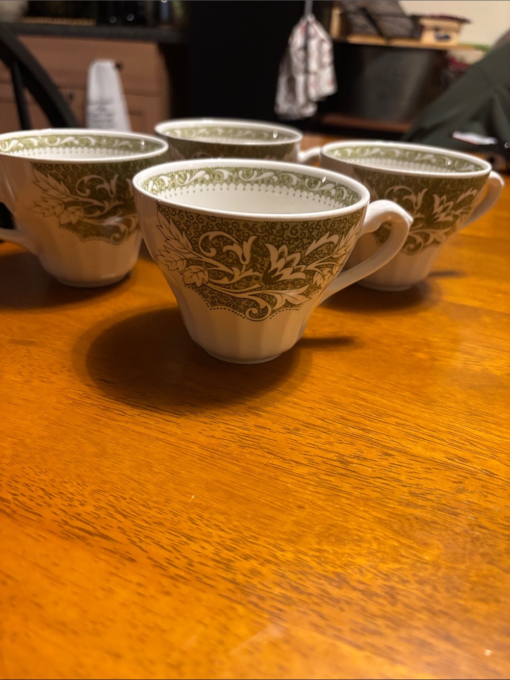 J & G Meakin England Green Floral Porcelain Tea Cups - Set of 4